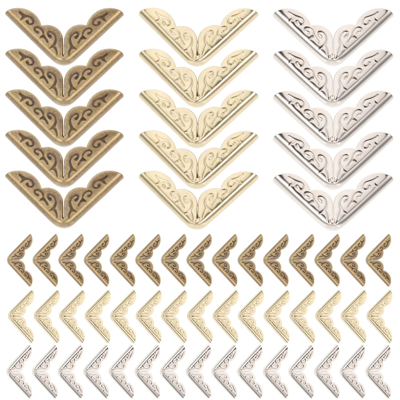

60Pcs Metal Book Corners Vintage Style Corner Protectors for Albums Scrapbooks Notebooks Elegant Decorative Guards