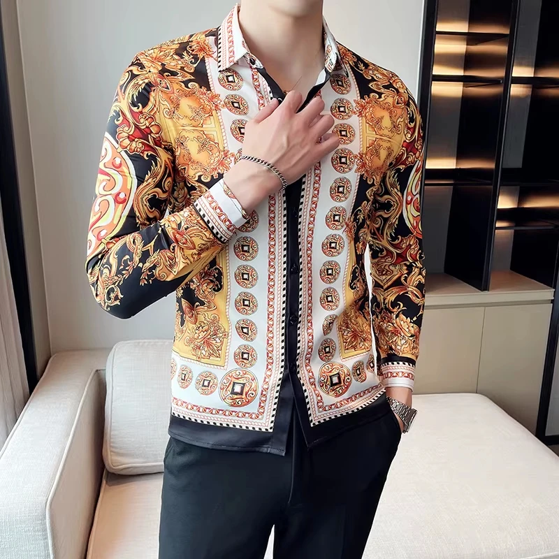 Fashion European And American Men's Shirts, Leisure And Leisure, Retro Luxury Streetwear, Home Office, Long Sleeve Shirt,S-5XL/