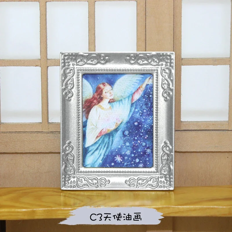 1 ชิ้น 1/12 Dollhouse Miniature ภาพวาดสีน้ํามัน Mini Wall ภาพวาดของเล่นสําหรับตุ๊กตาอุปกรณ์ House ตกแต่ง ob11