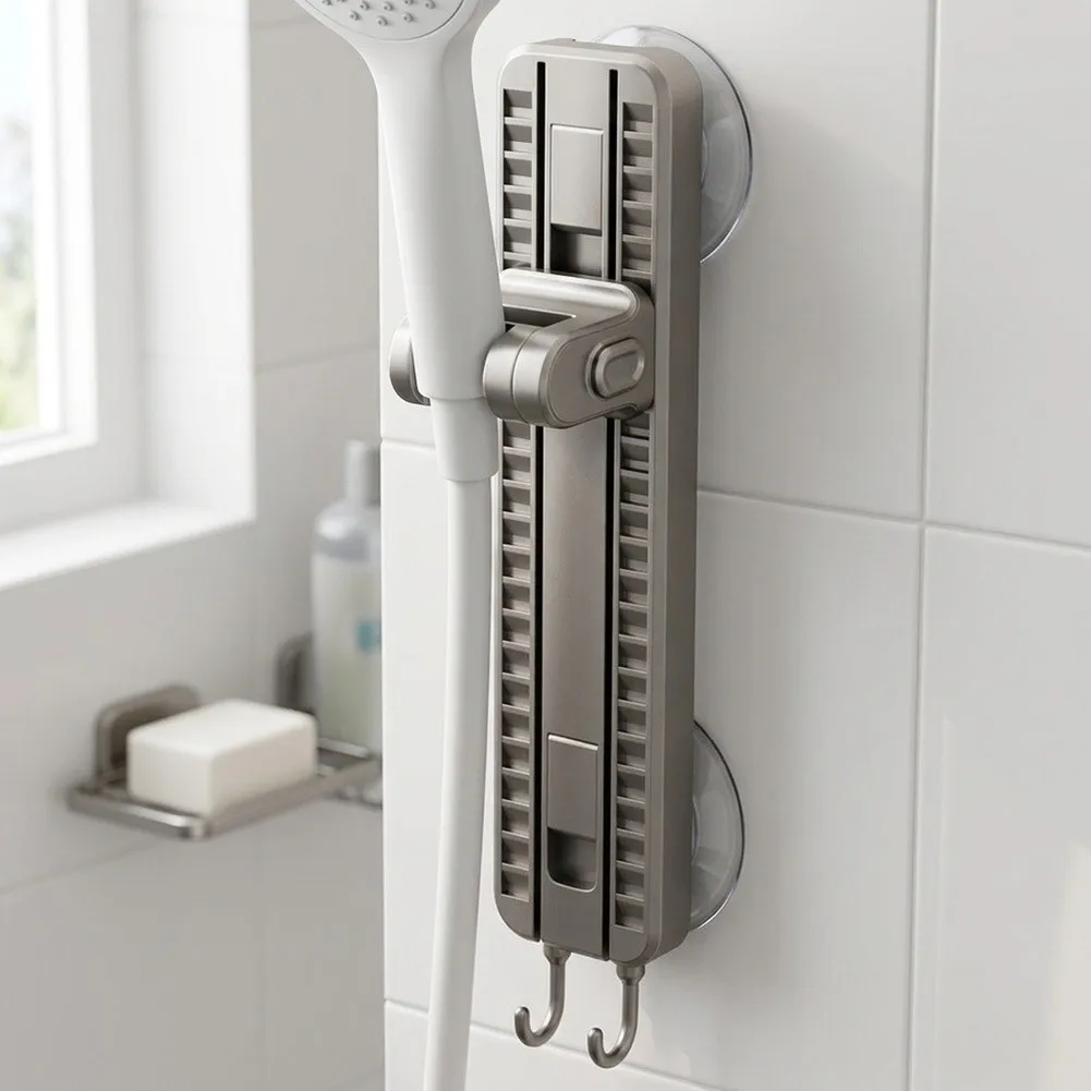 Suction Cup Shower Bracket Featuring Smooth Adhesion and Full Rotational Freedom Plus Linear Height Modification