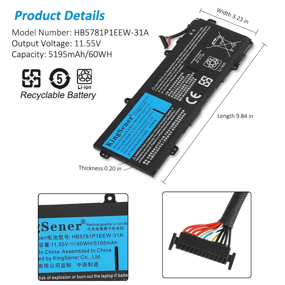 KingSener HB5781P1EEW-31A Laptop Battery For MateBook 14s 2021 HKD-W76 HKD-W56 HB5781P1EEW-31C 11.55V 5195mAh 60WH