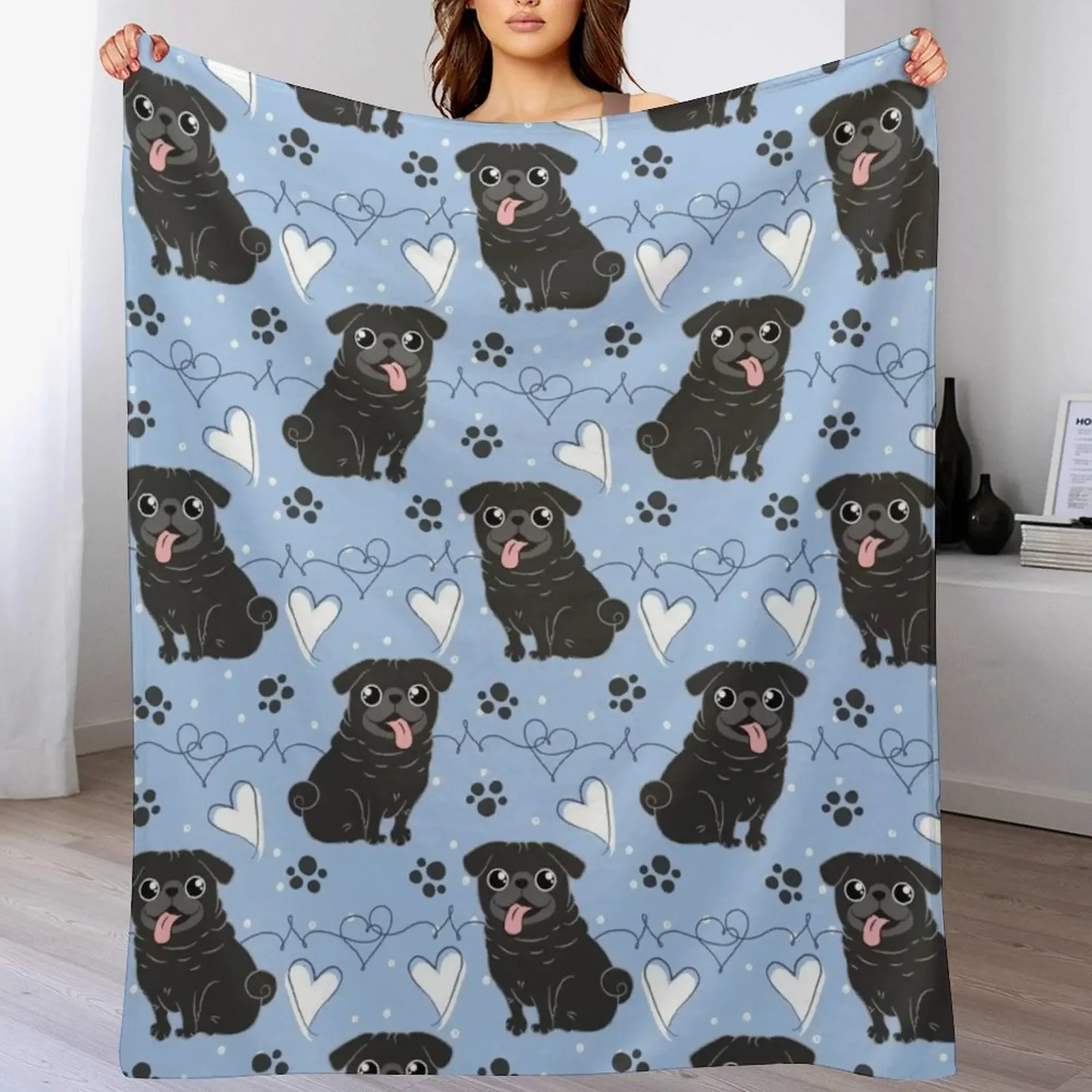 

LOVE Black Pug Throw Blanket No Pilling Soft Warm Blanket for Bed