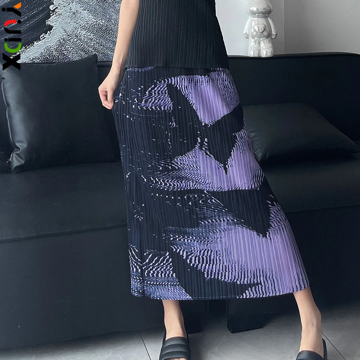 

Miyake Pleated Casual Gradient Aesthetic Skirt Elastic Waist Original Butterfly Print Elegant Women's Half Skirt 2024 Summer New