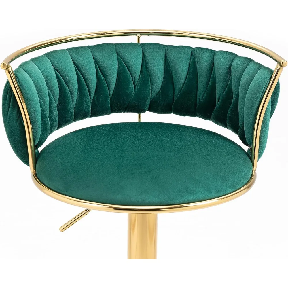 360° Swivel Bar Stools Set of 2, Modern Adjustable Counter Height Velvet Bar Chair Gold Metal Stool, Comfortable Kitchen