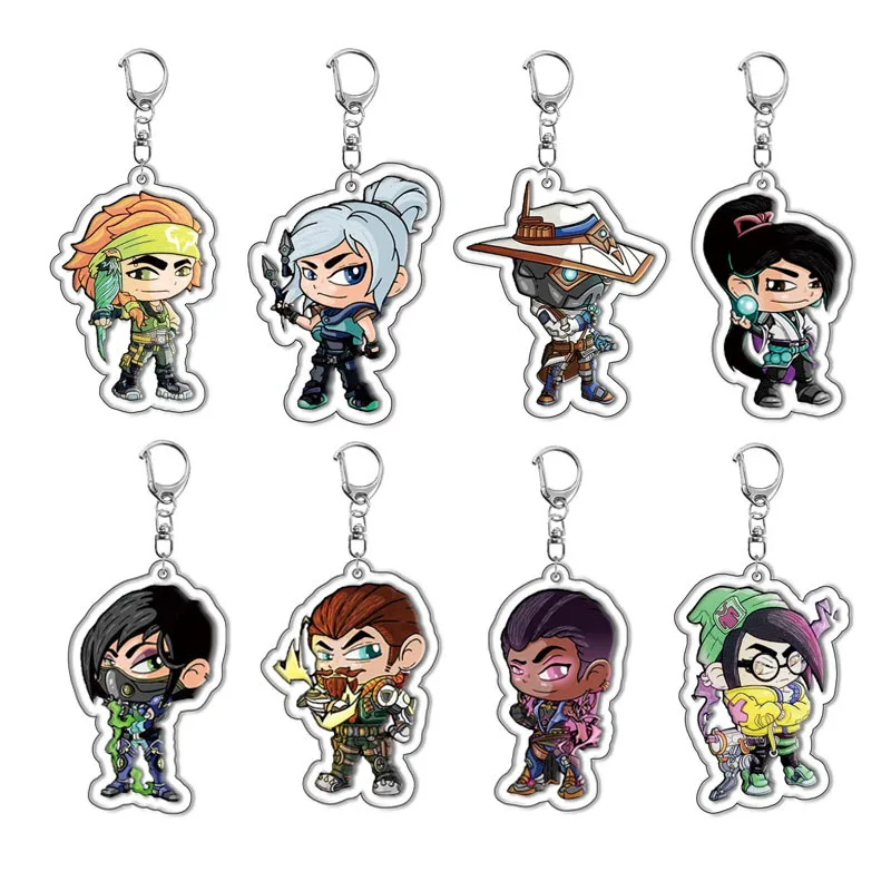 20Pcs Game Valorant Sage Keychain Anime Killjoy Jett Sova Cypher Man Kawaii Figure Double Side Acrylic Pendant Keyring Wholesale