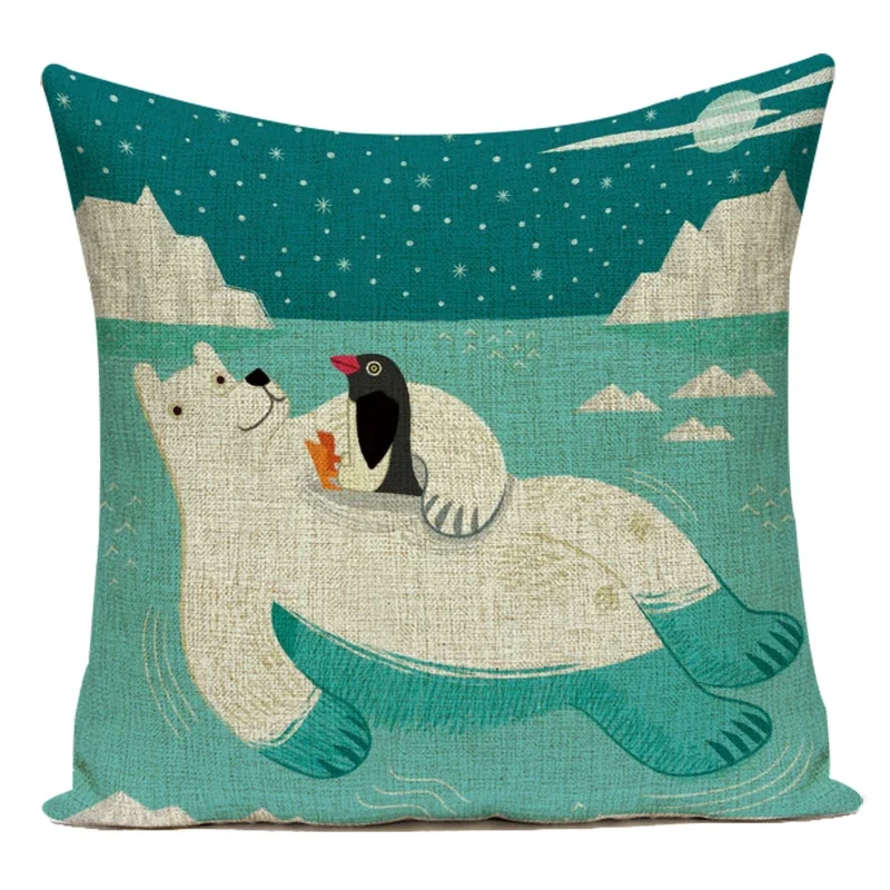 Nordic Style Decorative Cushion Cover Penguin Polar Bear Shark Fashion Animal Print Pillow Case Bedroom Sofa Throw Pillow Cover