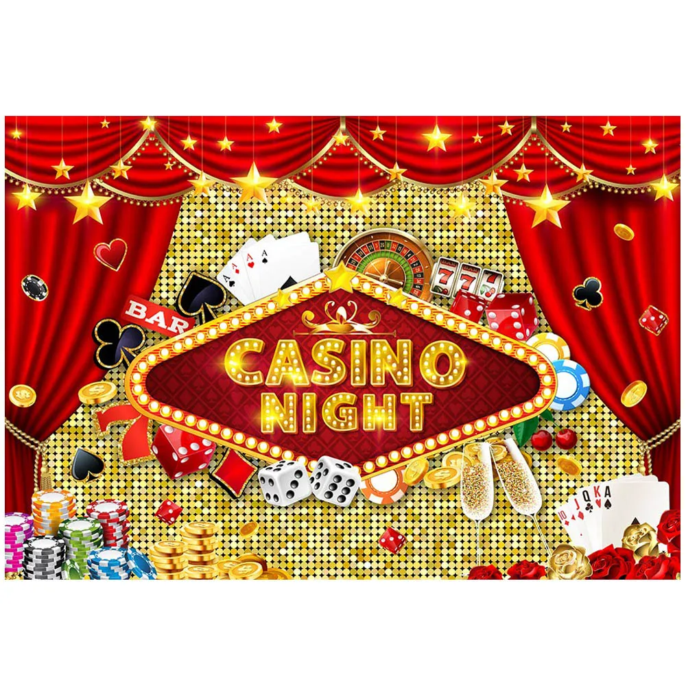 Mocsicka คาสิโนกลางคืนฉากหลังถ่ายภาพติดผนังเลื่อมสีทองสีแดงลูกเต๋าโป๊กเกอร์สำหรับผู้ใหญ่วันเกิดรูปภาพปาร์ตี้