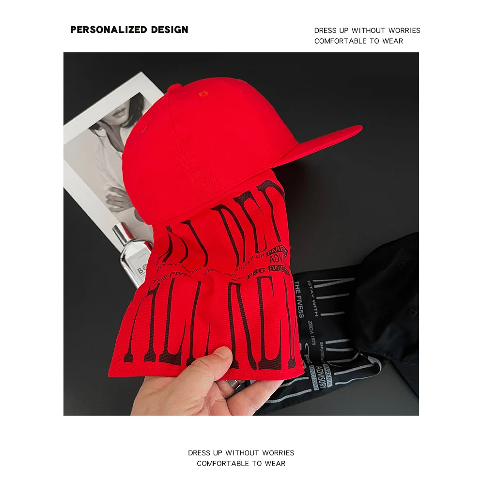 American Street Hip Hop Shawl Printed Letters Flat Brim Baseball Cap Tide Full Closed Back Peaked Truck Hip-hop Sun Baseball Cap