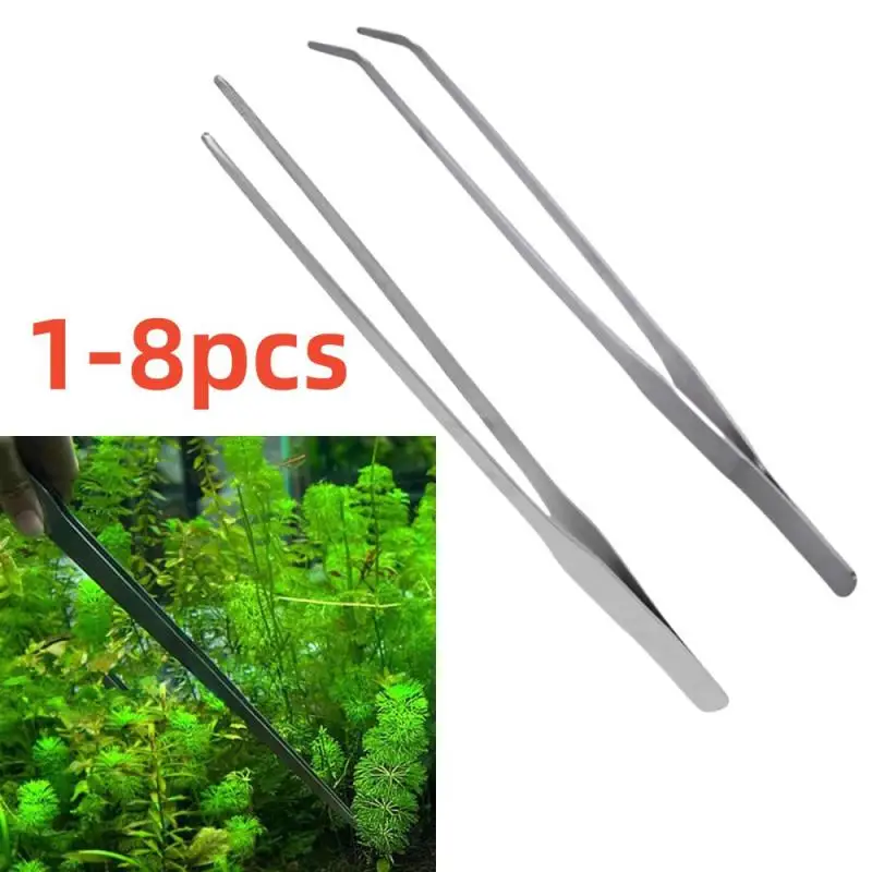 1~8PCS 38/48cm Aquarium Live Straight Curve Plant Tweezers  Tongs Shrimp Reef Tank Crooked Tweezer