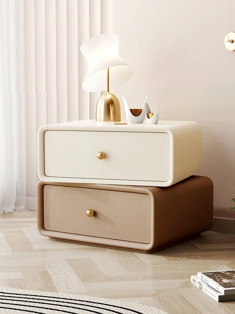 Simple All-solid Wood Bedside Table Rotatable Intelligent USB Charging With Fingerprint Lock Minimalist Bedroom Rounded Light Lu
