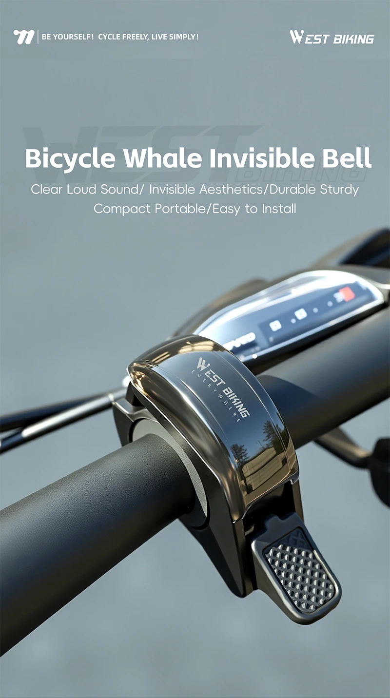 WEST BIKING Whale Versteckte Fahrradklingel aus Aluminiumlegierung, Fahrradhorn mit klarem, lautem Ton, 22,2-31,8 mm Lenkerklingel zur Sicherheitswarnung – Detail 1