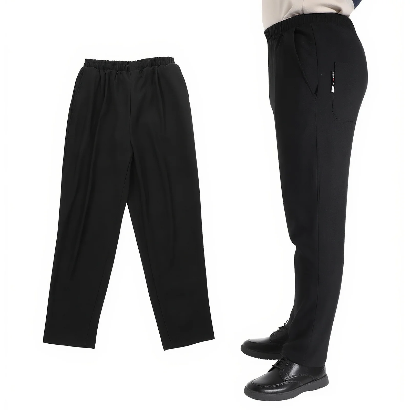 Pantalones de Chef transpirables para hombre y mujer, ropa de trabajo holgada, fácil de lavar, suministros de cocina negros, uniforme de cantina