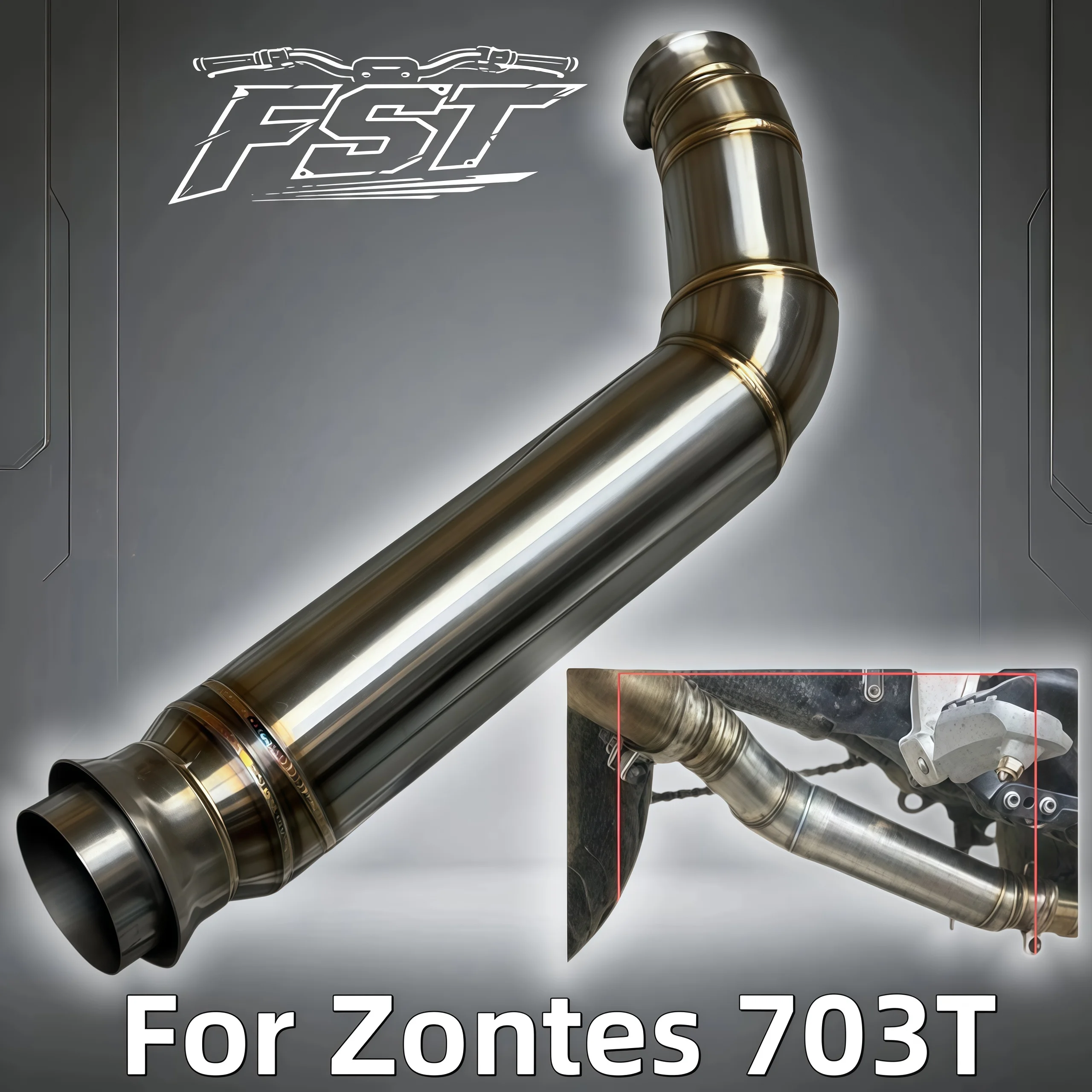 For Zontes 703T Mid-Pipe (De-cat/Resonator Delete) with Carbon Fiber–Plug-and-Play Exhaust System Mid-section & Tail-end