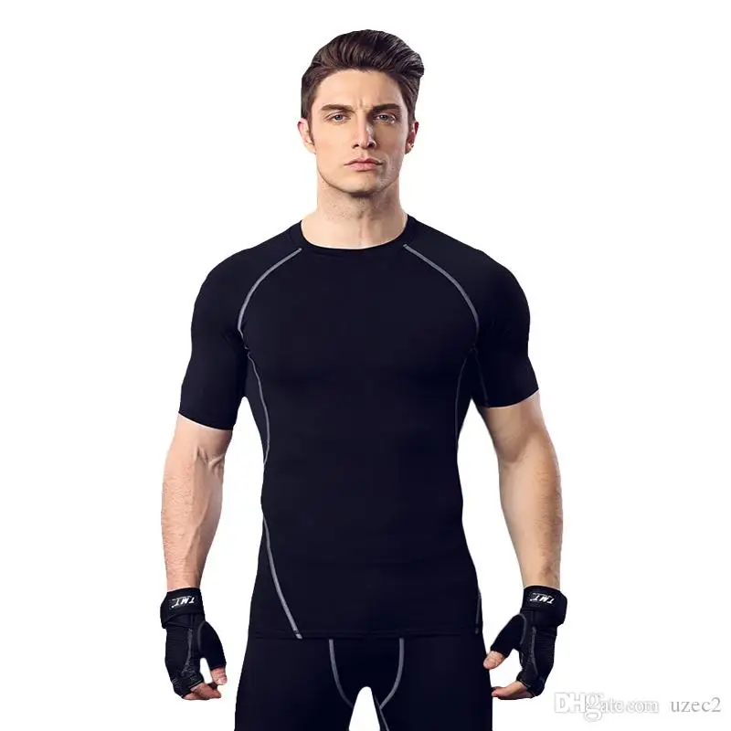 Fitness suit men basketball running training clothes elastic compression fast drying sports tights short sleeves