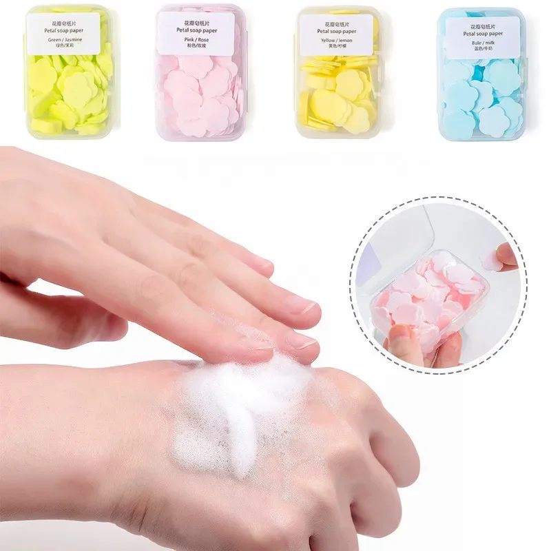 200pcs/lot Petal Hand Washing Soap Box Paper Bath Portable Mini for Travel Fragrance Foam Disinfection Soap Paper Body Cleansers