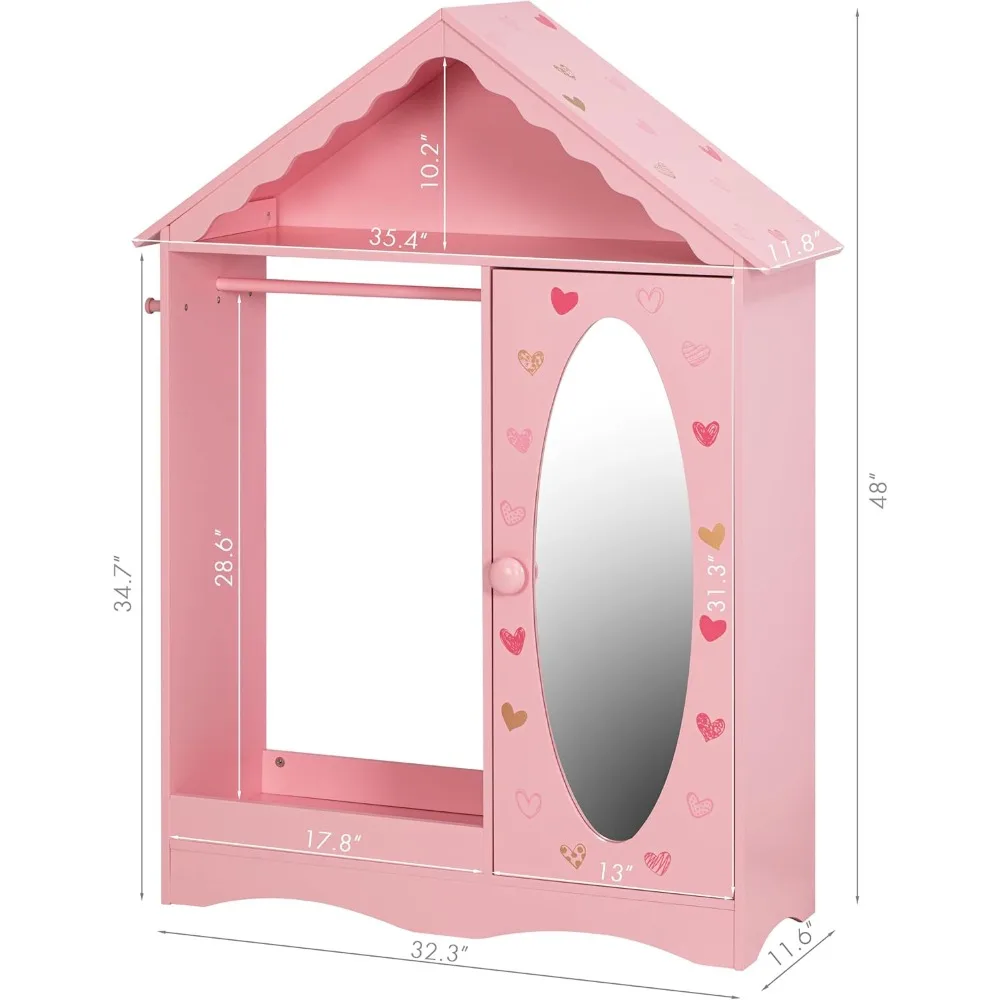 تخزين ملابس الأطفال من UTEX مع مرآة، خزانة ملابس للأطفال، خزانة تلبيس للفتيات الصغيرات، منظم أزياء معلق مفتوح