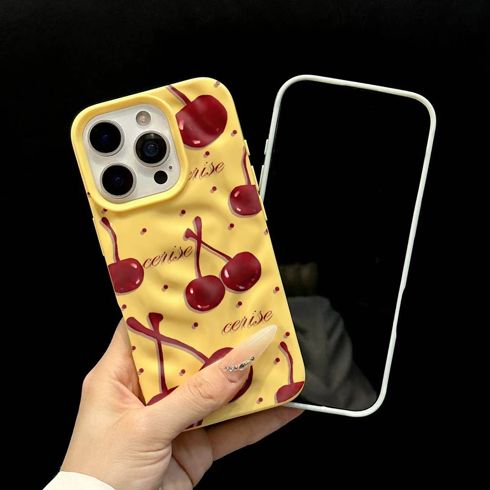 Koreanisches Kirschmuster Handyhülle für iPhone 17 16 15 14 13 12 11 Pro Max 14 15 Plus 17Air Falten-Wellen Weiche Silikon-Schutzhülle – Detail 6