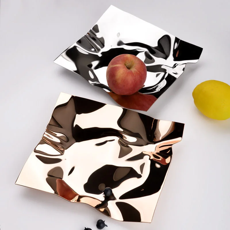 Stainless Steel Plate Nordic Restaurant Fruit Plate Living Room Decoration Tray Ornament Creative Entrance Hall Key Storage Tray