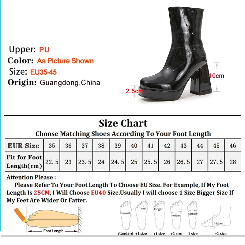 2025 الخريف والشتاء نمط جديد موضة براءات الاختراع والجلود المرأة أحذية بوت قصيرة 10 سنتيمتر كعب سميك الجانب سستة حذاء من الجلد حجم 35-45 #3