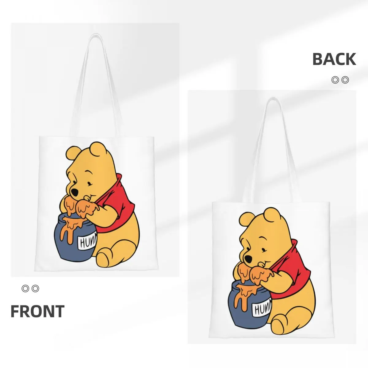 Custom Funny Cartoon Winnie The Pooh Grocery Tote Shopping Bags Women Cute Canvas Shoulder Shopper Bags Big Capacity Handbag