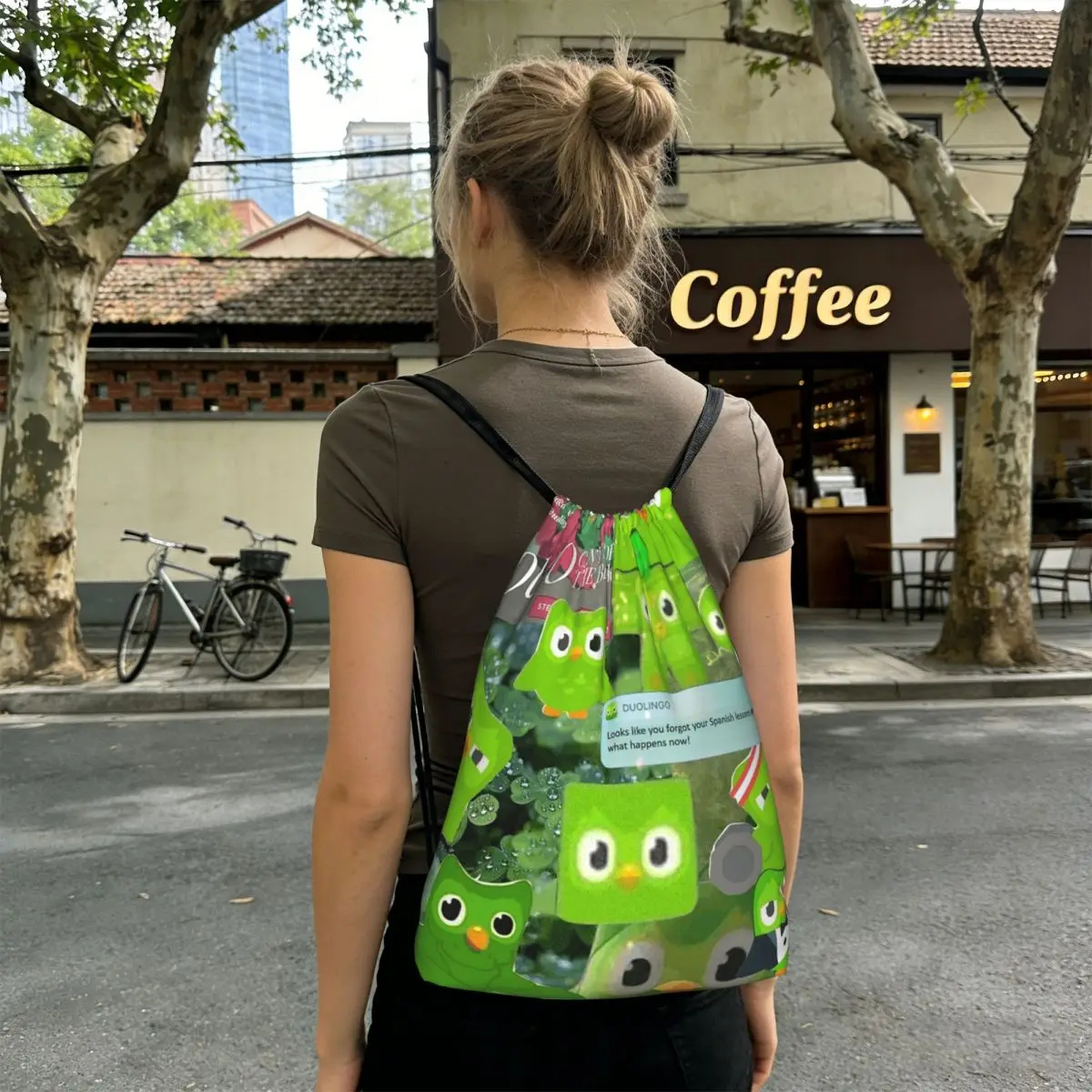 

Duolingo Owl Duo Backpacks Multi-function Drawstring Bundle Pocket Storage Bag Book Bags for Man Woman School