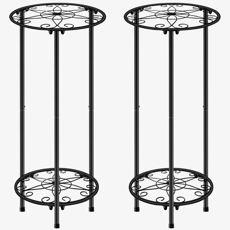 

Plant Stand Indoor Outdoor Metal Rustproof Flower Shelf 2 Tier 23.9 inch Tall Multiple Plant Pot Holder Rack for Garden