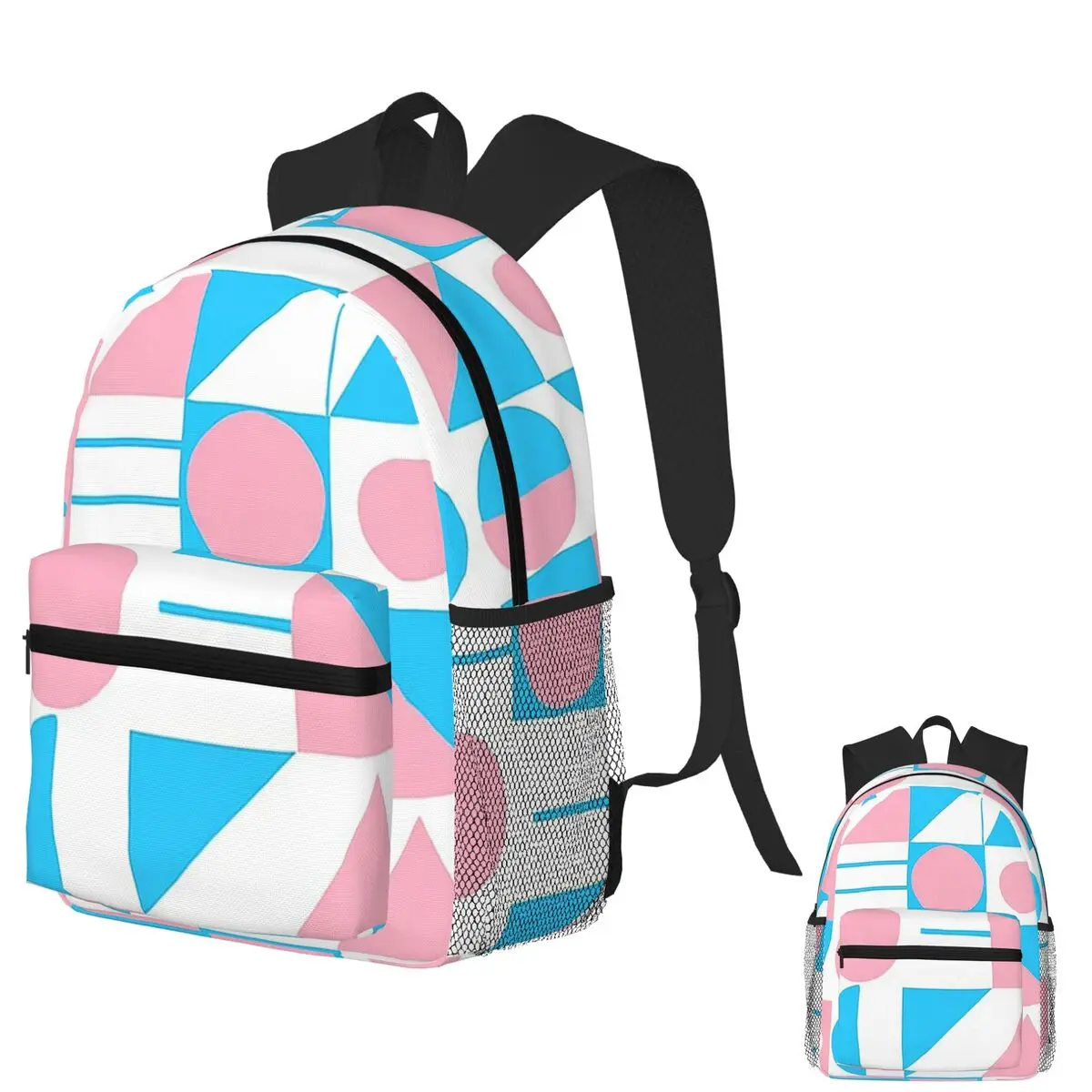 

Soft Pop Geometry Pink And Sky Blue Rhythm Student Backpack School Bag Hiking Travel Daypack for Men Women Bookbag Shoulder Bags
