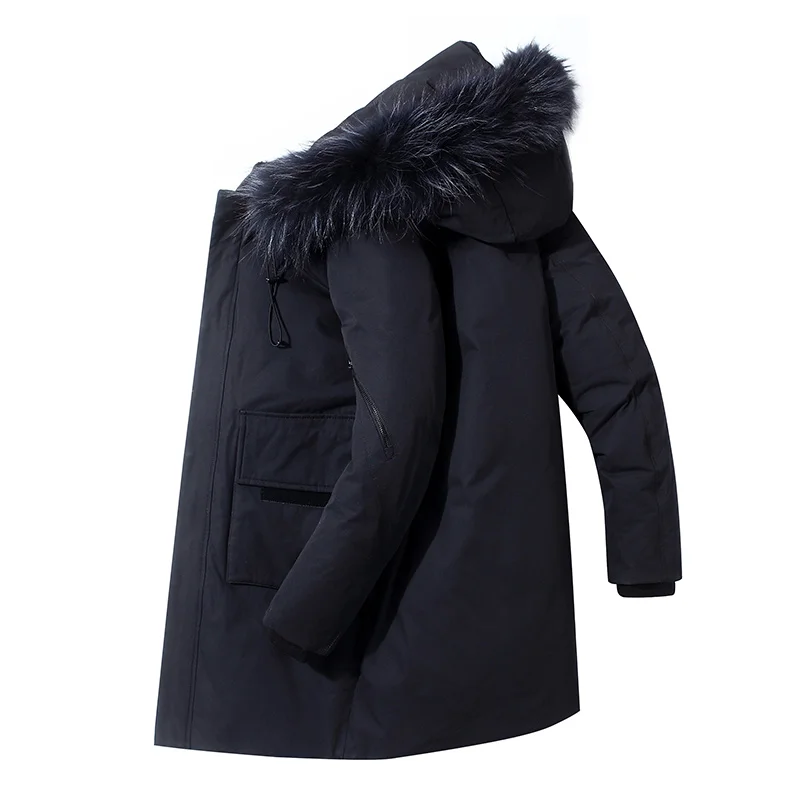 Doudoune longue à capuche avec col en fourrure pour homme, veste matelassurera imperméable, coupe-vent, mode masculine, parka d'hiver chaude, haute qualité