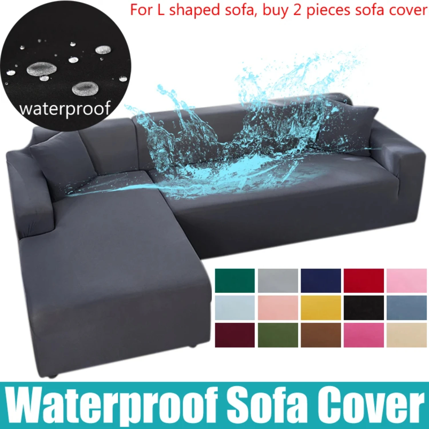 Waterproof Solid L Shaped Corner Sofa Cover for 1/2/3/4 Seater Sofa in Living Room - Elastic Sofa Couch Armchair Cover