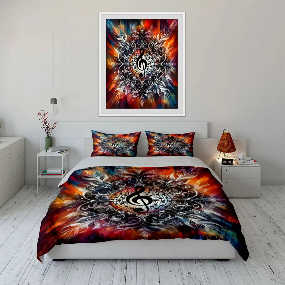 Colorful Fusion of Music and Flowers Print Soft Comfortable Duvet Cover Bedding Set Included 1*Duvet Cover  2*Pillowcases