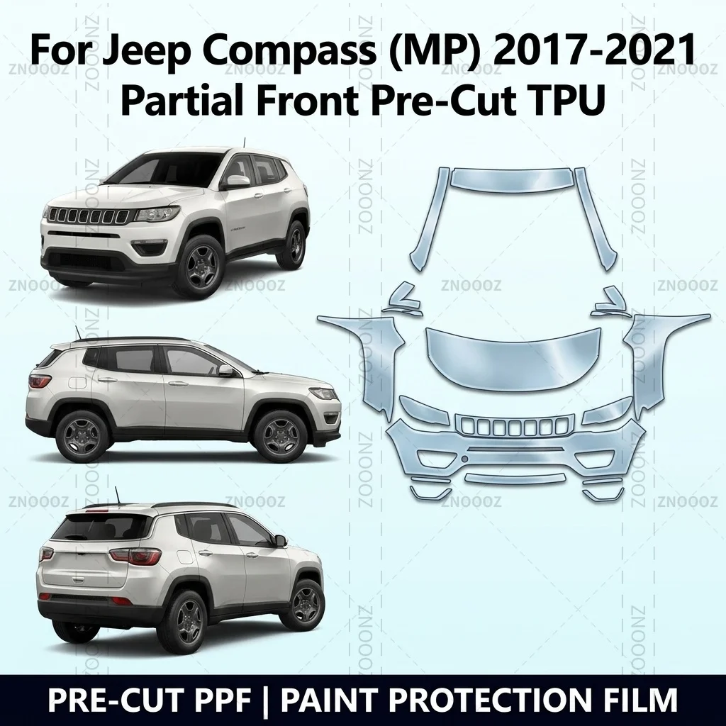 For Jeep Compass (MP) 2017-2021 Partial Front Pre-Cut TPU PPF Paint Protection Stone Chip Kit, Matte Black, Scratch Hydrophobic