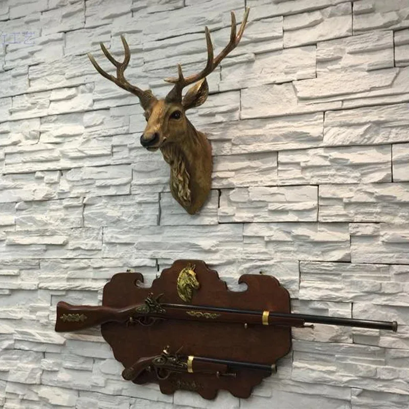 Faux Deer Head Wall Decor, Resin Animal Head Sculpture with Antlers, Rustic Farmhouse Wall Mount Statue for Living Room Entry