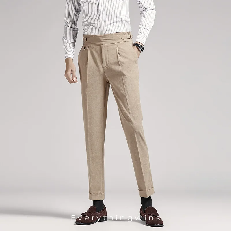 Neapolitan-style trousers, men's nine-inch pants, straight, drape, business casual pants, high-waisted pants, slim-fit trousers