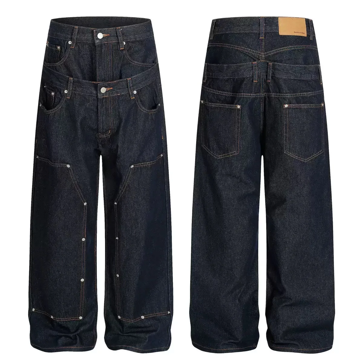 

Американские ретро-джинсы с двойной талией, оригинальные, из натуральной кожи, свободного прямого кроя, повседневные, в стиле логгинг, с высокой талией, свободного кроя