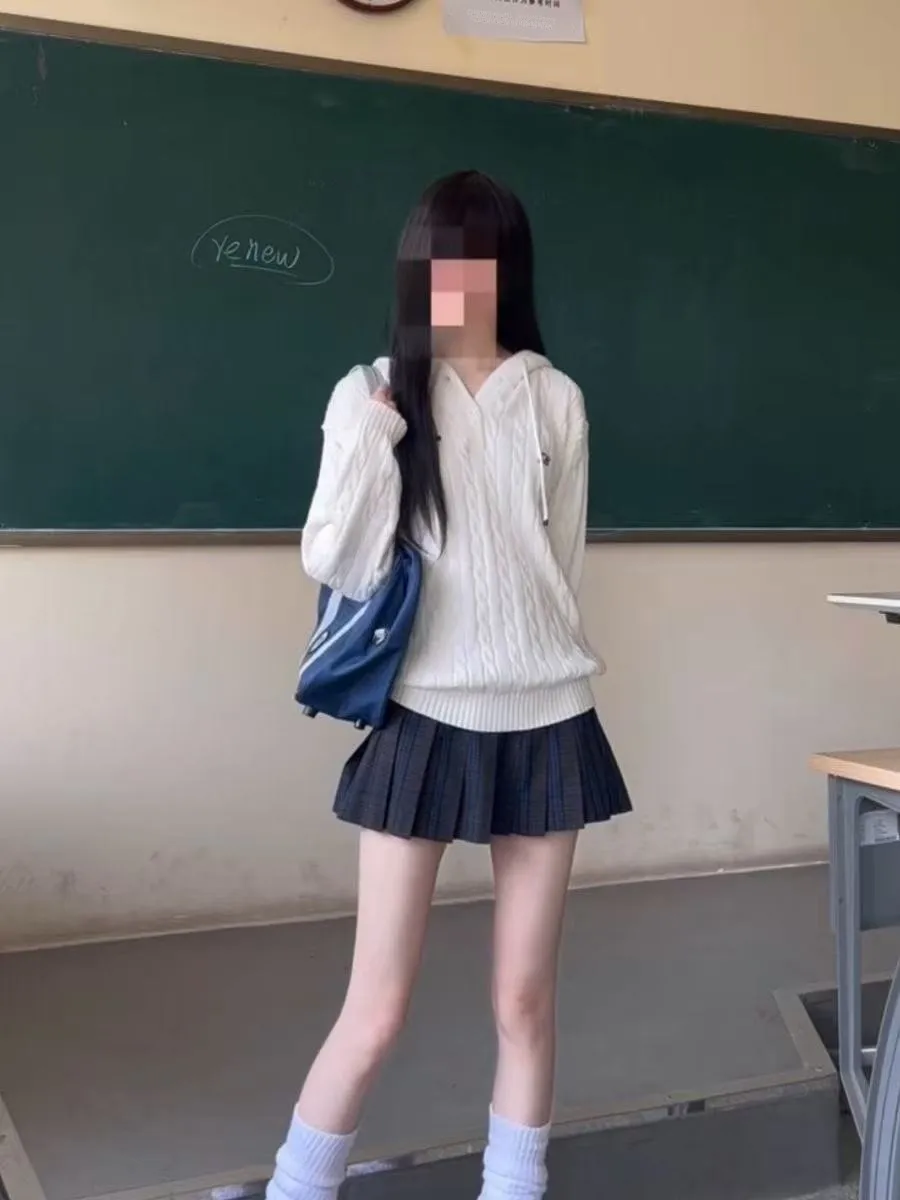 

Корейский вязаный свитер-пальто в студенческом стиле, длинный, с капюшоном, осенне-зимний, универсальный, модная верхняя одежда, женская повседневная одежда