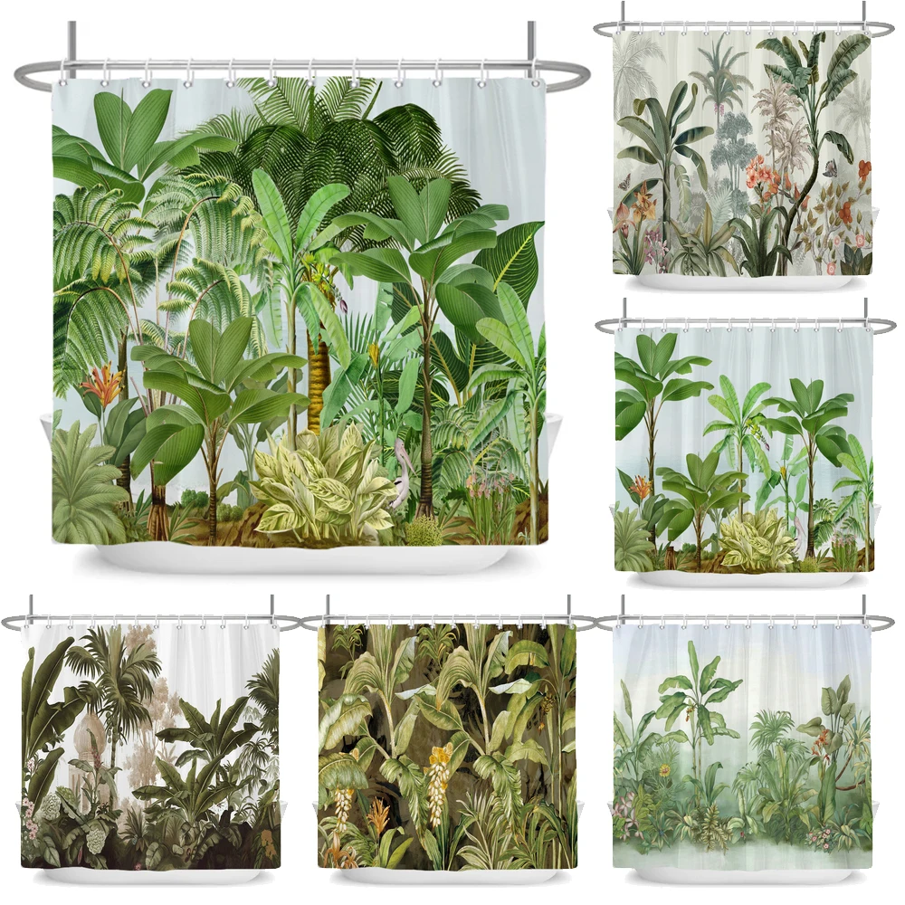 

Nordic Tropical Rain Forest Palm Tree Shower Curtain Bathroom Waterproof Polyester Bath Curtain Home Decor With Hook Wall Cloth