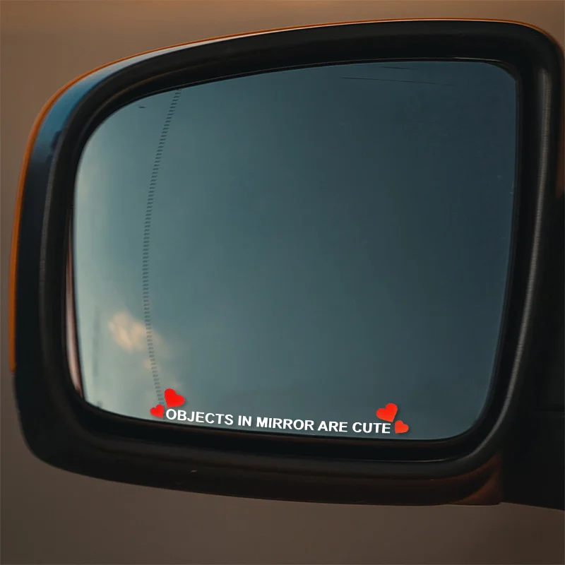 Objects In Mirror Are Cute Heart Stickers 4PCS Vinyl Decals Waterproof Car Mirror Truck SUV Motorcycle Helmet Decor