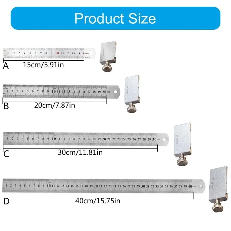 

652F Aluminum Carpentry Square 15/20/30/40cm Carpenter Scribing Ruler with Slide Stop Measuring Marking Gauge Pocket Ruler
