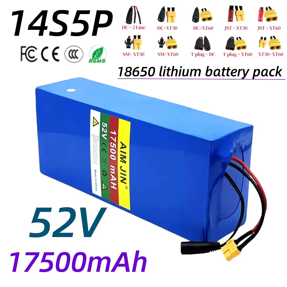 

14S5P 18650 battery pack lithium battery 52V rechargeable battery 17500mAH with BMS for scooters, mountain bikes