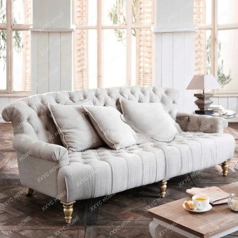 

LX retro solid wood soft bag fabric sofa leisure recliner