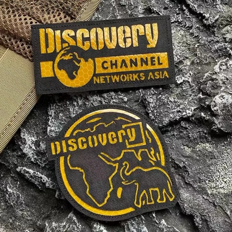 Universal Discovery Channel Hook&Loop Patches Engraving Reflective Discovery Morale Badge Eye-catching Backpack Stickers