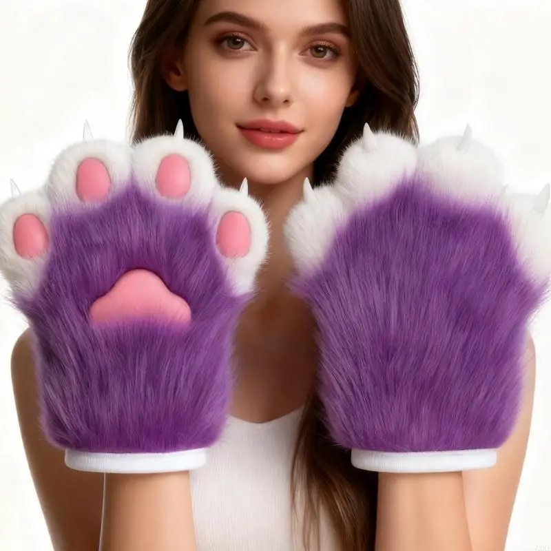 

72XE пушистые плюшевые перчатки с кошачьими лапами для взрослых, подростков, фестиваль, наряд, костюм для Хэллоуина, аксессуары,