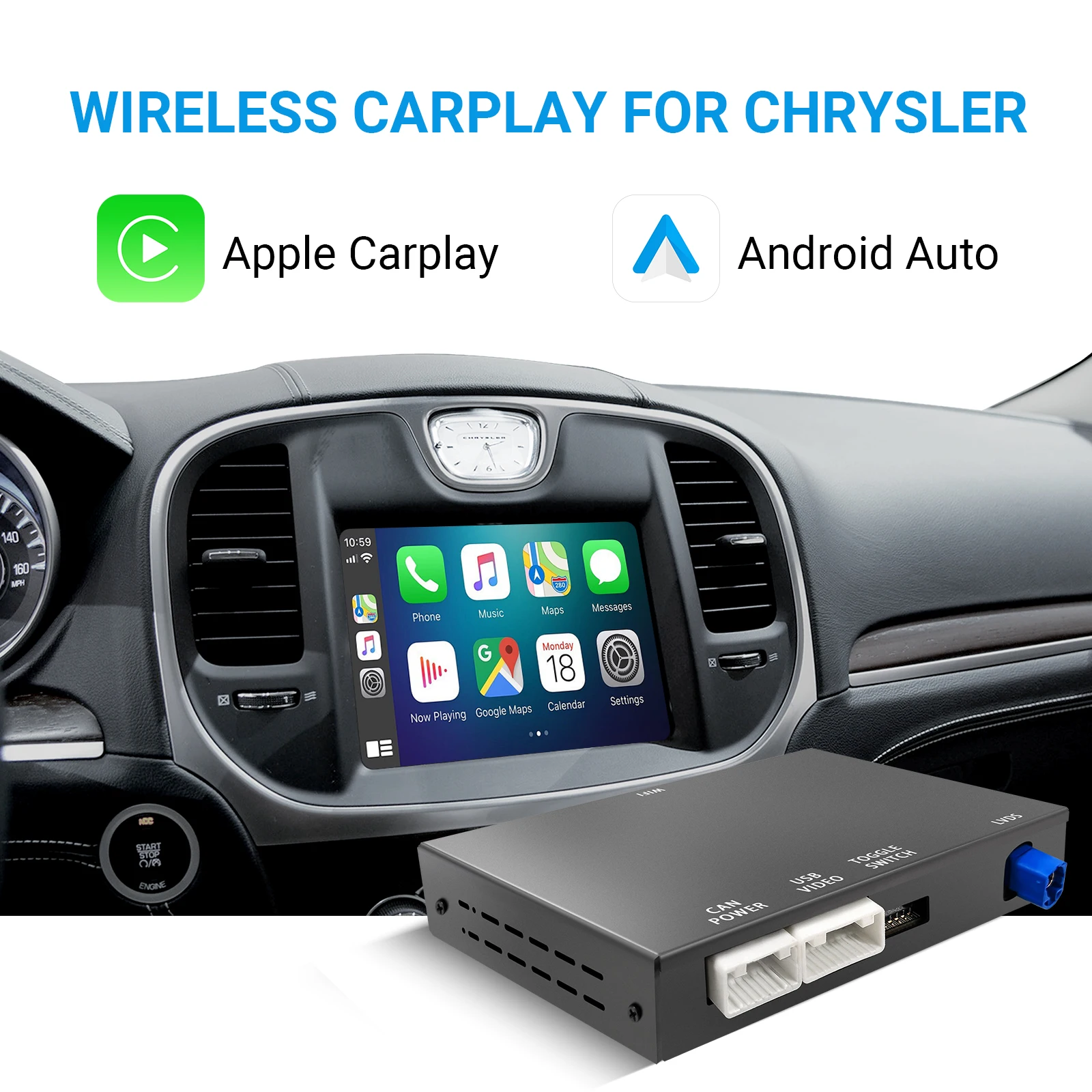 Ezonetronics Wireless CarPlay Android Auto Nachrüstsatz Decoderbox für Chrysler 300-Serie 2011–2016