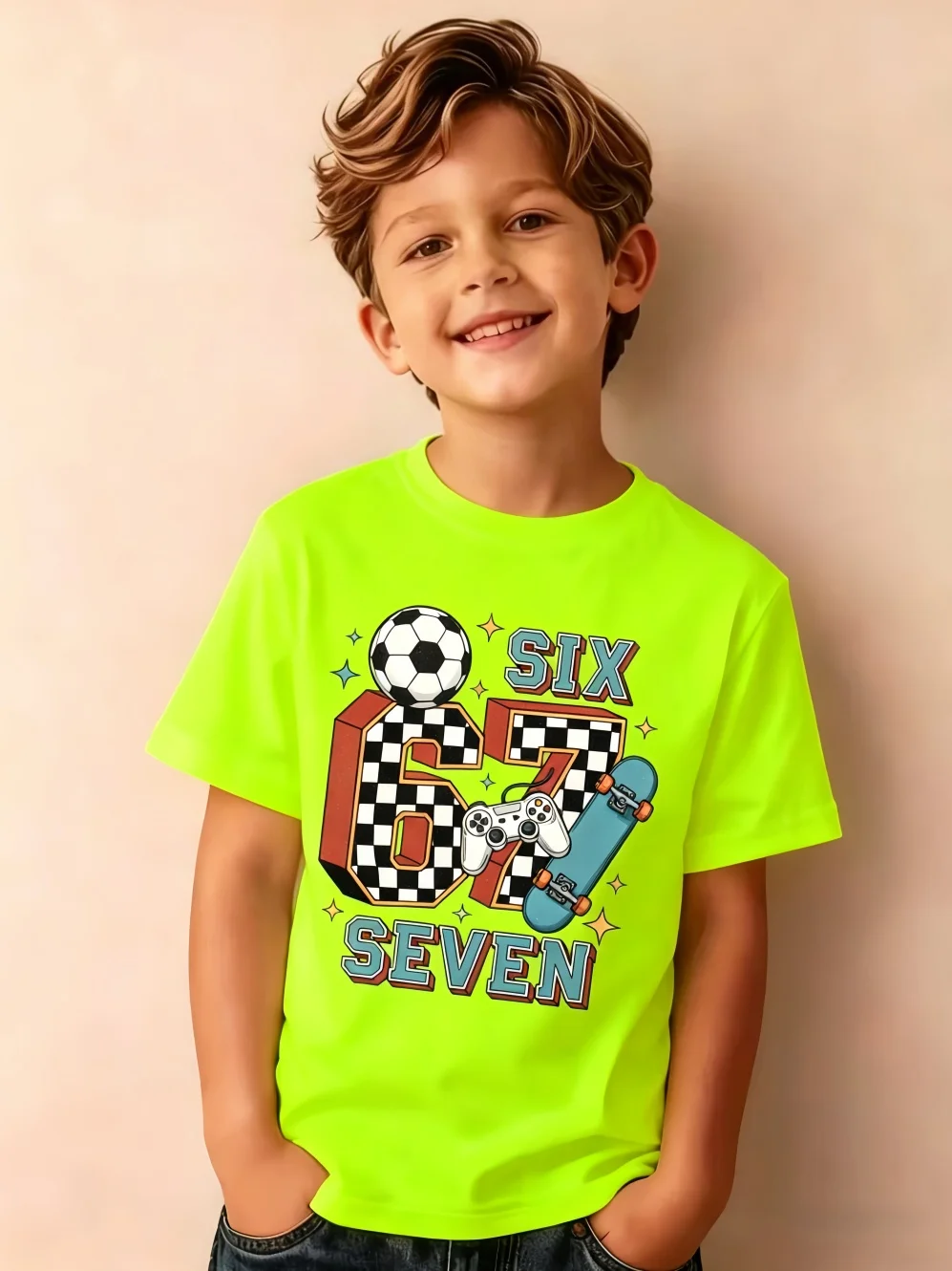 Summer Children's Clothing Fashion 67 Soccer Print Short Sleeve T-Shirt for a Boy Outdoor Street Sports O-Neck Kids Clothes Boys