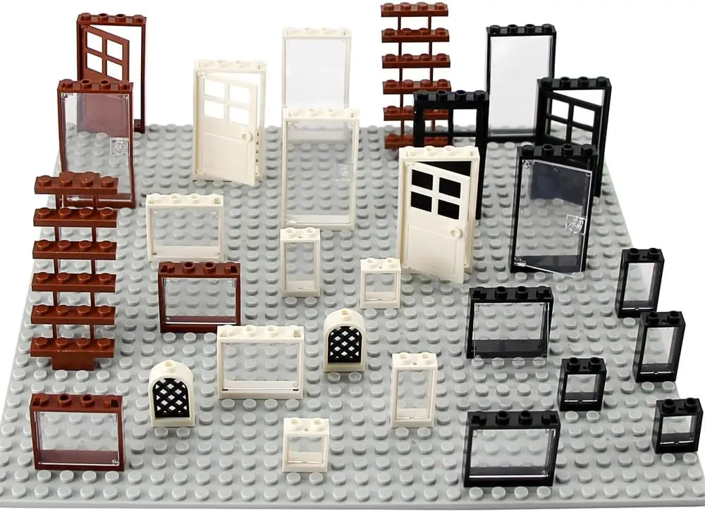 مجموعة النوافذ والأبواب ملحقات الديكور الداخلي MOC مجموعة مكعبات البناء 118 قطعة وأجزاء متوافقة مع العلامات التجارية الكبرى