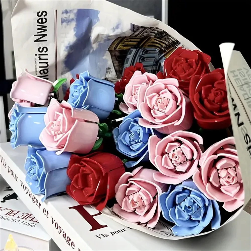 

KNEW BUILT DIY Rose Flower Arrangement Building Block Toys-идеально подходит для домашнего декора и записываемый подарок, идеальный праздничный подарок для девочек