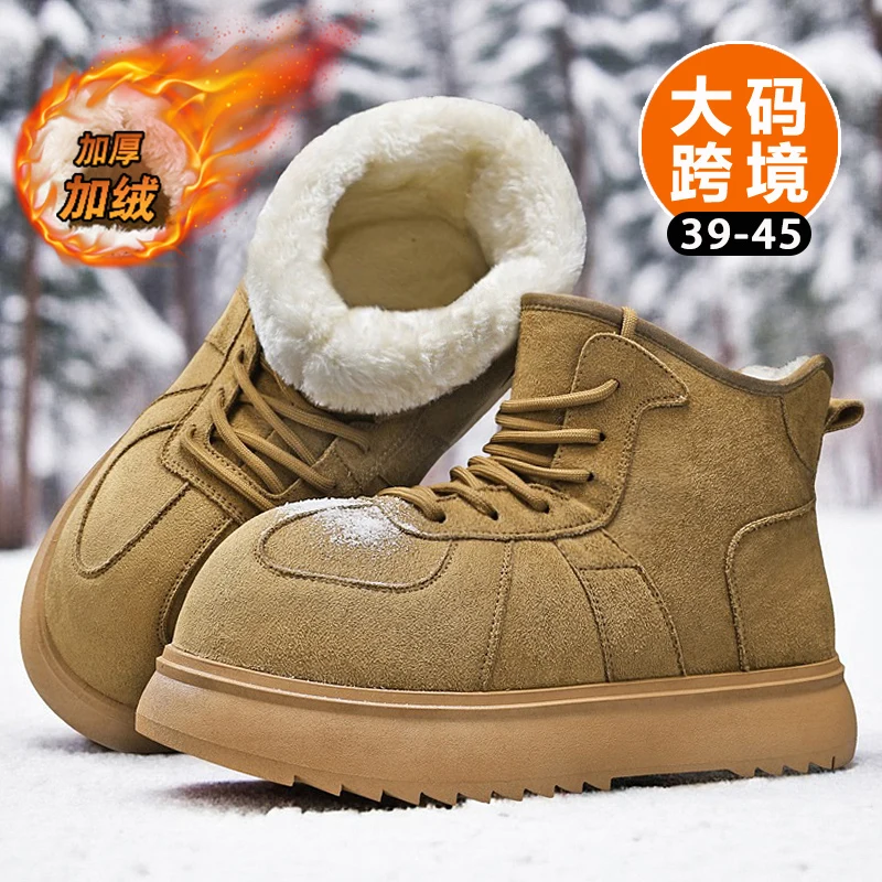 Men Lace Up Fleece Lined Retro Work Boots Thick Non Slip Outsole Wind Blocking Warm Ankle Boots Outdoor Cold Weather Daily