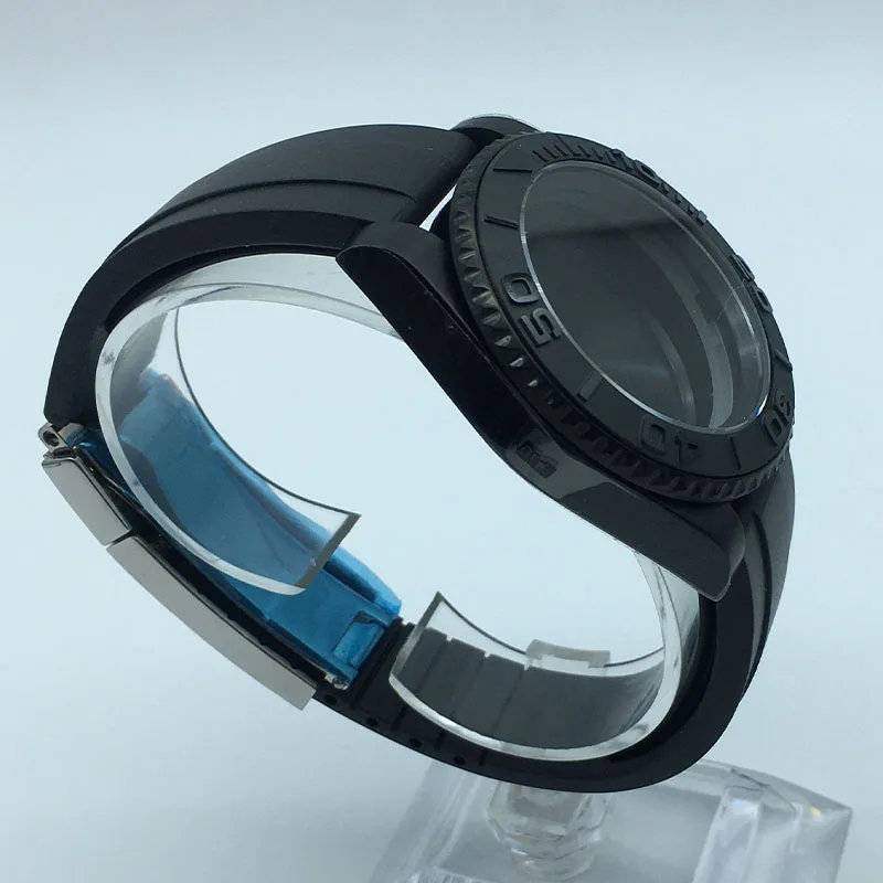 Black yacht watch case rubber strap  Sliding lock buckle ceramic inlay Sapphire For Seiko nh35 nh36 nh38 Miyota 8215 Movement