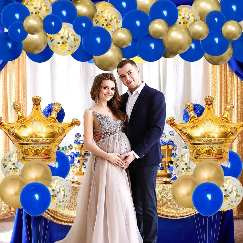 Royal Blue Balloons Arch Kit Royal Prince Baby Shower Crown Foil Balloon Garland Decoration Boys Kids First Birthday Party Decor