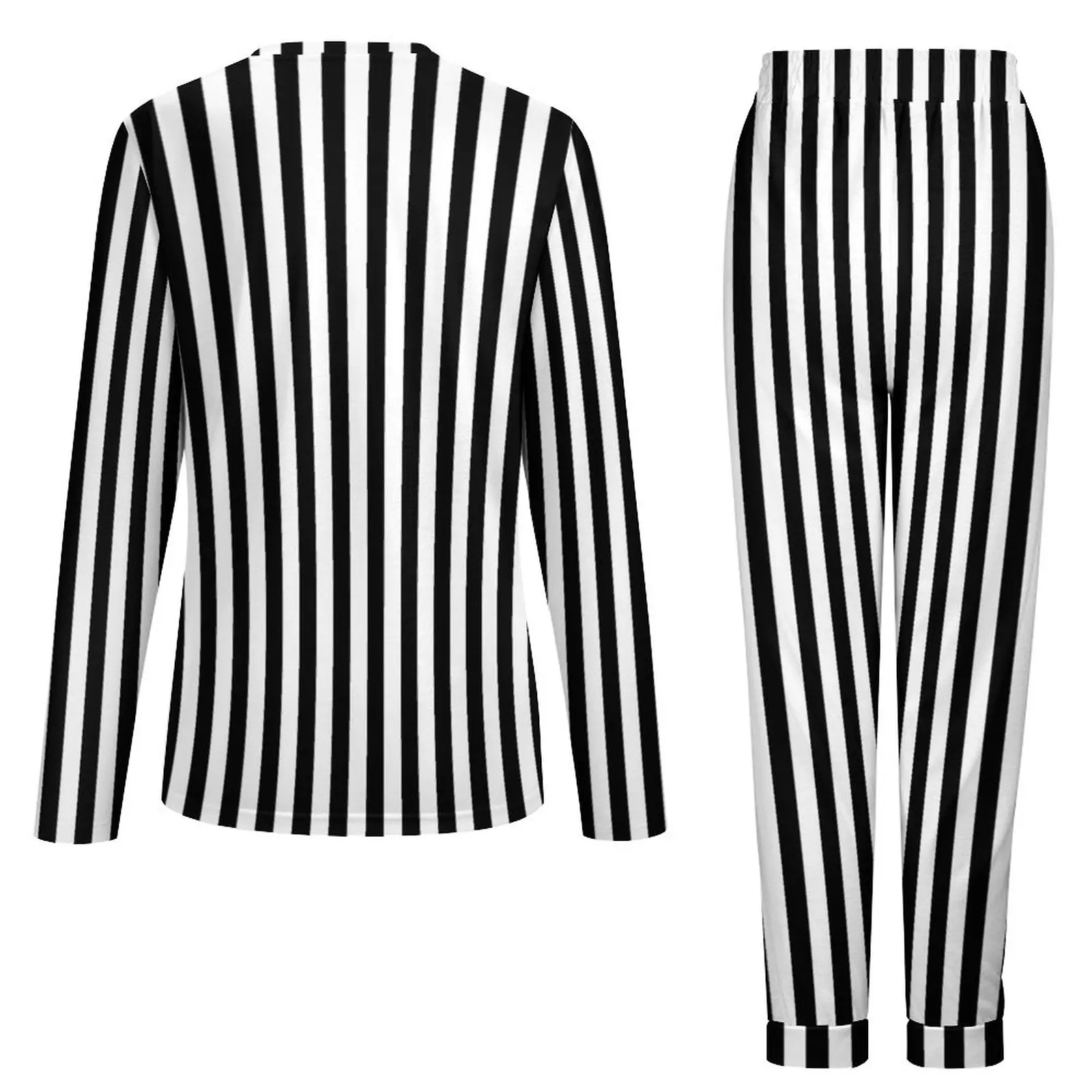 Black White Striped Pajamas Lady Vertical Lines Print Fashion Home Suit Autumn 2 Pieces Casual Oversized Pajama Sets